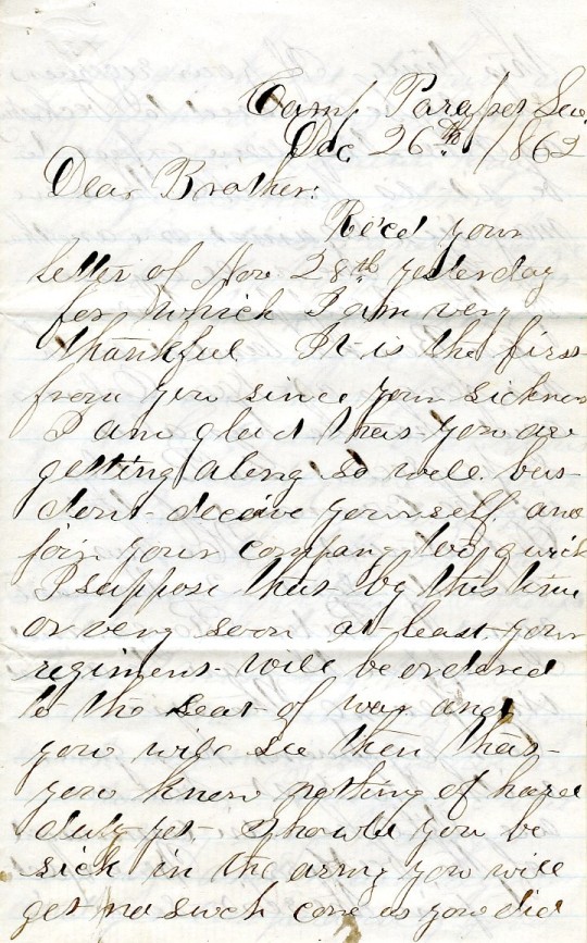 Jerry Flint letter of December 26, 1862, from the Jerry E. Flint Paper (River Falls Mss BN) at the University of Wisconsin-River Falls University Archives & Area Research Center