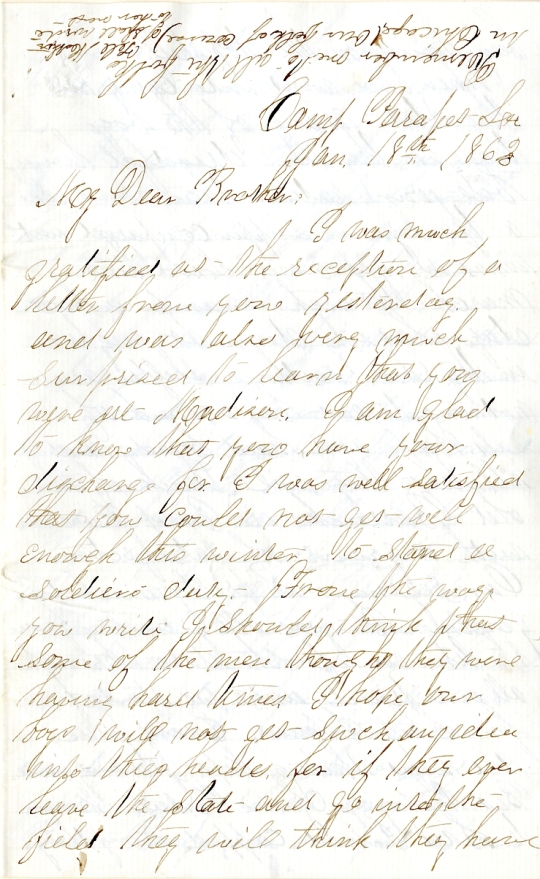 Jerry Flint letter of January 18, 1863, from the Jerry E. Flint Paper (River Falls Mss BN) at the University of Wisconsin-River Falls University Archives & Area Research Center