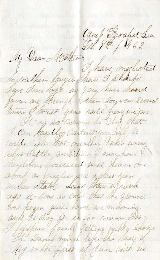 Jerry Flint letter of February 9, 1863, from the Jerry E. Flint Paper (River Falls Mss BN) at the University of Wisconsin-River Falls University Archives & Area Research Center