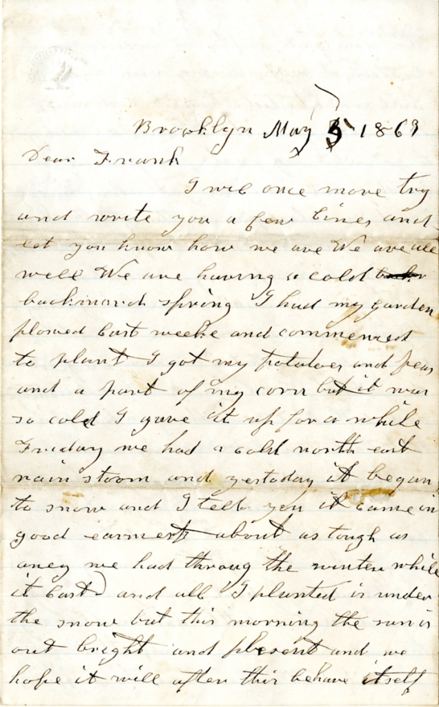 Frank Harding letter of May 5, 1863, from the Frank D. Harding Papers (River Falls Mss AB) in the University Archives & Area Research Center at the University of Wisconsin-River Falls