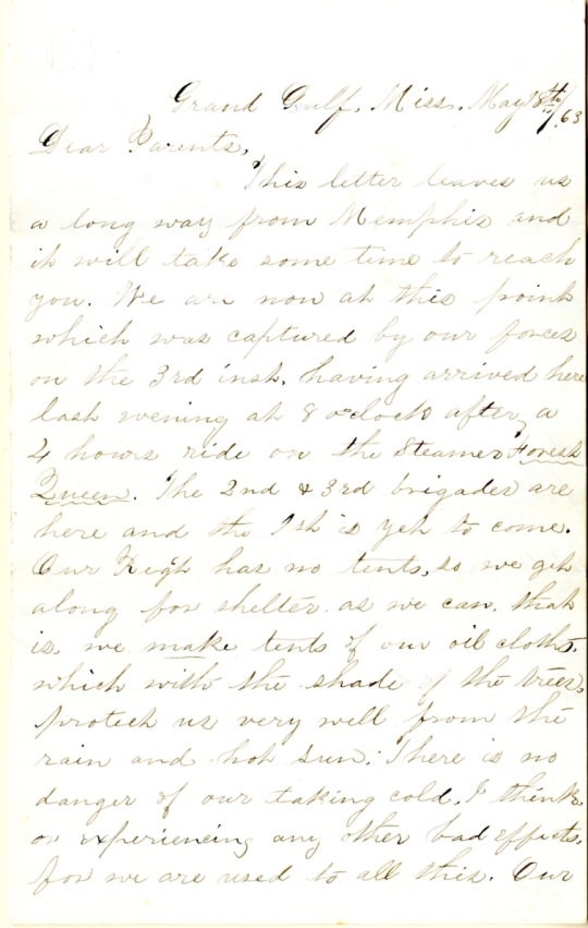 Edwin Levings letter of May 18, 1863, from the Edwin D. Levings Papers (River Falls Mss BO) in the University Archives & Area Research Center at the University of Wisconsin-River Falls