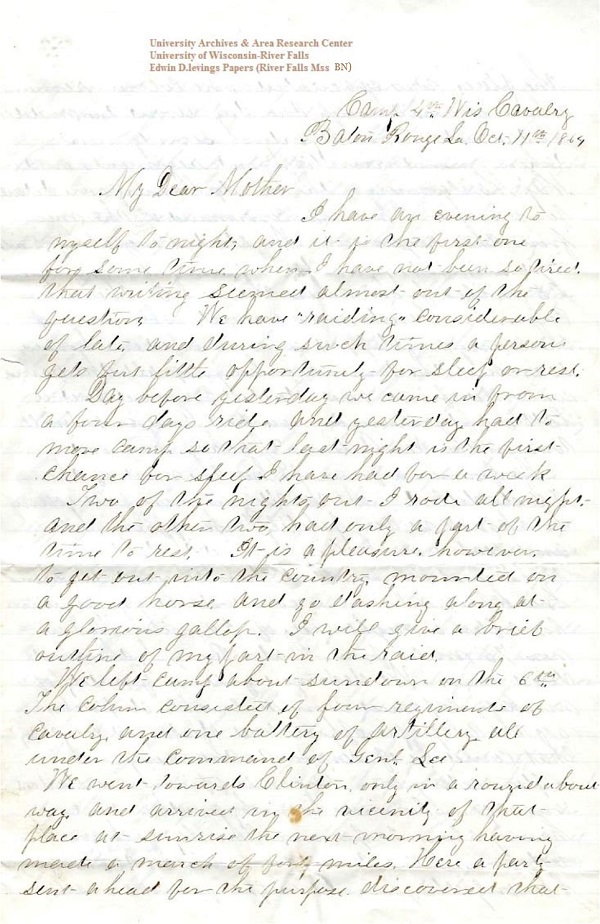 Jerry Flint letter of October 11, 1864, from the Jerry E. Flint Papers (River Falls Mss BN) at the University of Wisconsin-River Falls University Archives & Area Research Center